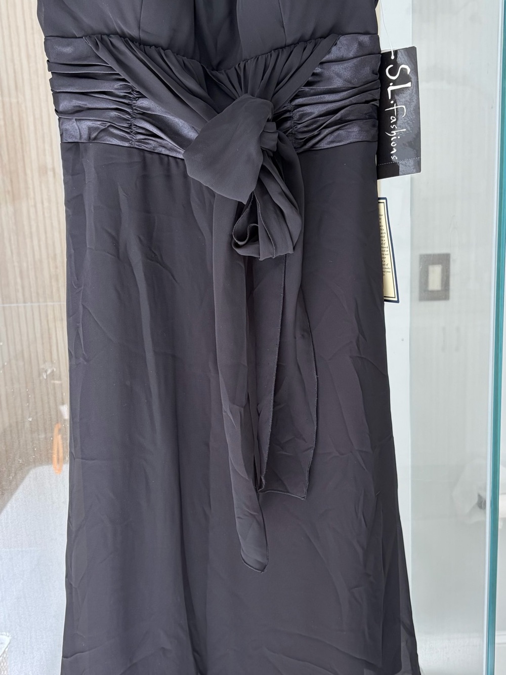 SL Fashions Black Strapless Knot-Waist Evening Gown NWT cocktail dress size 8